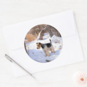 Wire Fox Terrier Laat het sneeuwen Kerstmis Ronde Sticker (Envelop)