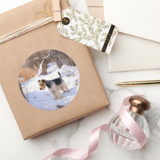 Wire Fox Terrier Laat het sneeuwen Kerstmis Ronde Sticker (Geschenken)