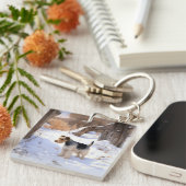 Wire Fox Terrier Laat het sneeuwen Kerstmis Sleutelhanger (Voorkant Rechts)