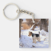 Wire Fox Terrier Laat het sneeuwen Kerstmis Sleutelhanger (Voorkant)