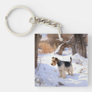 Wire Fox Terrier Laat het sneeuwen Kerstmis Sleutelhanger