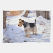 Wire Fox Terrier Laat het sneeuwen Kerstmis Theedoek (Horizontaal)