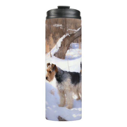 Wire Fox Terrier Laat het sneeuwen Kerstmis Thermosbeker (Voorkant)