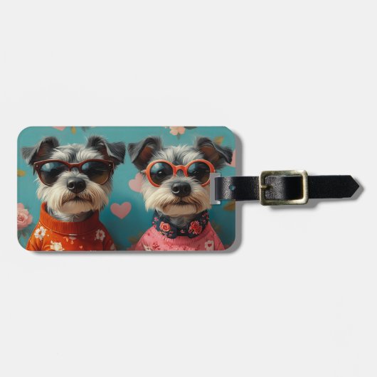 Wire Fox Terrier met Hart Rozen Valentijnsdag Bagagelabel (Voorkant horizontaal)
