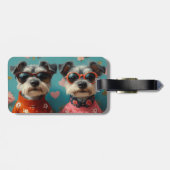 Wire Fox Terrier met Hart Rozen Valentijnsdag Bagagelabel (Achterkant horizontaal)