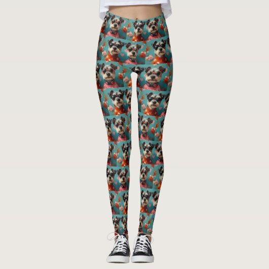 Wire Fox Terrier met Hartrozen Valentijnsdag Leggings (Voorkant)