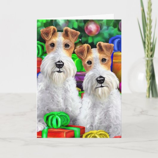 Wire Fox Terrier Open Gifts Kerstmis Feestdagen Kaart (Voorkant)