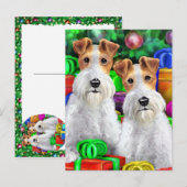 Wire Fox Terrier Open Gifts Kerstmis Feestdagenkaart (Voorkant / Achterkant)