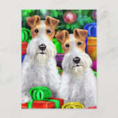 Wire Fox Terrier Open Gifts Kerstmis Feestdagenkaart (Voorkant)