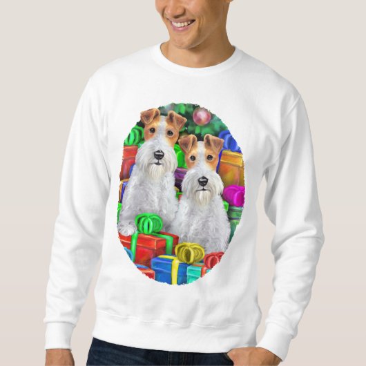 Wire Fox Terrier Open Gifts Kerstmis Trui (Voorkant)