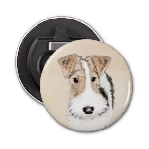 Wire fox terrier Painting - Cute Original Dog Art Button Flesopener