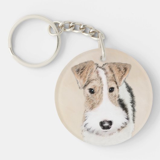 Wire fox terrier Painting - Cute Original Dog Art Sleutelhanger (Voorkant)