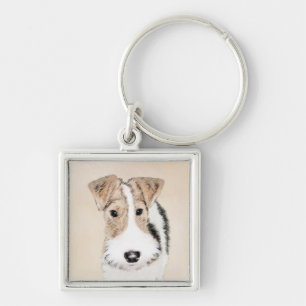 Wire fox terrier Painting - Cute Original Dog Art Sleutelhanger