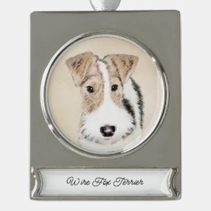 Wire fox terrier Painting - Cute Original Dog Art Verzilverd Banner Ornament