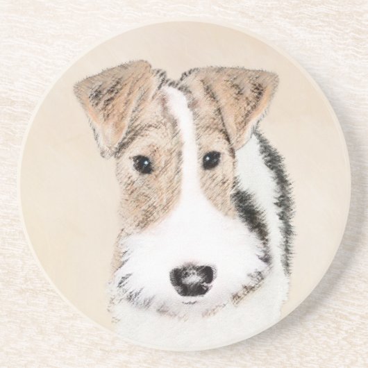 Wire fox terrier Painting - Cute Original Dog Art Zandsteen Onderzetter (Voorkant)