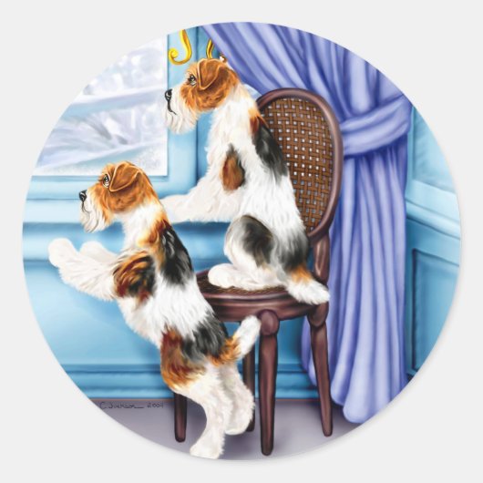 Wire Fox Terrier Parlor Pals Ronde Sticker (Voorkant)