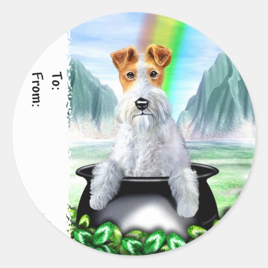 Wire Fox Terrier Pot o Gold Ronde Sticker (Voorkant)