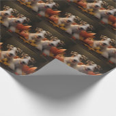 Wire Fox Terrier Puppy Herfst Delight Pompoen Cadeaupapier (Hoek)