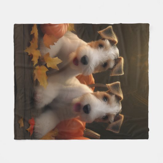 Wire Fox Terrier Puppy Herfst Delight Pompoen Fleece Deken (Voorkant (Horizontaal))