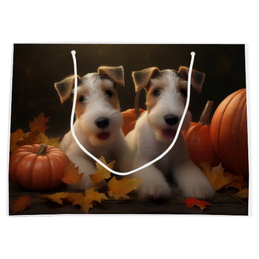 Wire Fox Terrier Puppy Herfst Delight Pompoen Groot Cadeauzakje (Voorkant)