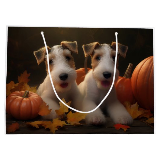 Wire Fox Terrier Puppy Herfst Delight Pompoen Groot Cadeauzakje (Achterkant)