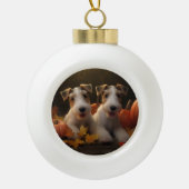 Wire Fox Terrier Puppy Herfst Delight Pompoen Keramische Bal Ornament (Voorkant)
