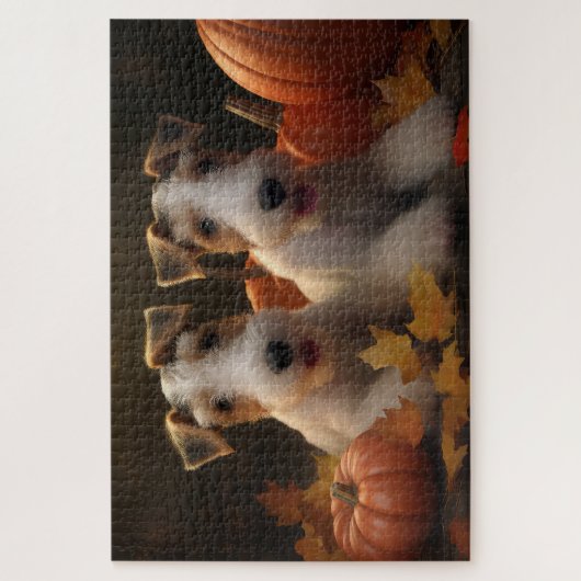 Wire Fox Terrier Puppy Herfst Delight Pompoen Legpuzzel (Verticaal)