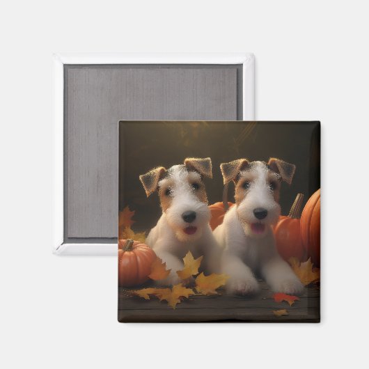 Wire Fox Terrier Puppy Herfst Delight Pompoen Magneet (Voorkant / Achterkant)