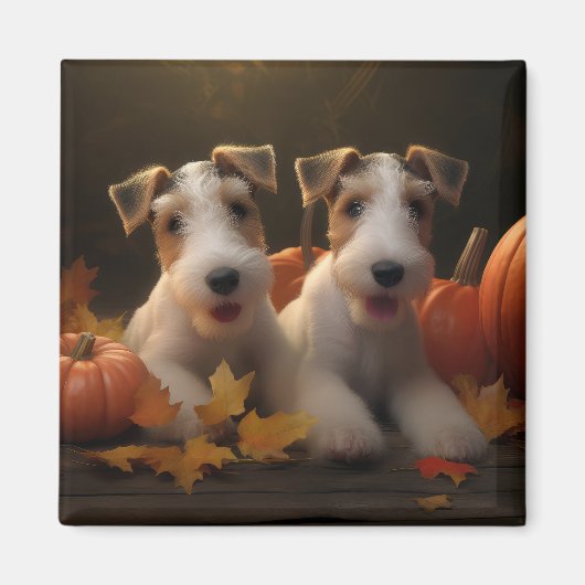Wire Fox Terrier Puppy Herfst Delight Pompoen Magneet (Voorkant)