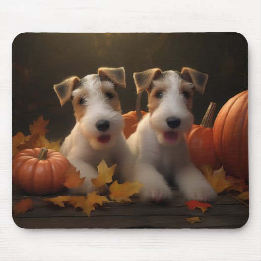 Wire Fox Terrier Puppy Herfst Delight Pompoen Muismat (Voorkant)