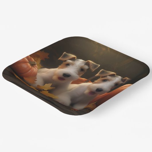 Wire Fox Terrier Puppy Herfst Delight Pompoen Papieren Bordje (Gebogen)