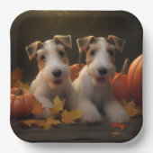 Wire Fox Terrier Puppy Herfst Delight Pompoen Papieren Bordje (Voorkant)