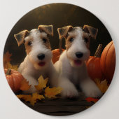 Wire Fox Terrier Puppy Herfst Delight Pompoen Ronde Button 6,0 Cm (Voorkant)