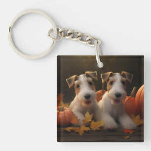 Wire Fox Terrier Puppy Herfst Delight Pompoen Sleutelhanger