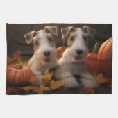 Wire Fox Terrier Puppy Herfst Delight Pompoen Theedoek (Horizontaal)