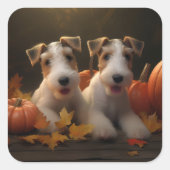 Wire Fox Terrier Puppy Herfst Delight Pompoen Vierkante Sticker (Voorkant)