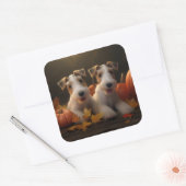 Wire Fox Terrier Puppy Herfst Delight Pompoen Vierkante Sticker (Envelop)