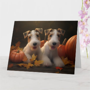 Wire Fox Terrier Puppy Herfst Plezier Pompoen Kaart