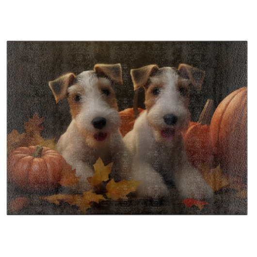 Wire Fox Terrier Puppy Herfstvreugde Pompoen Snijplank (Voorkant)