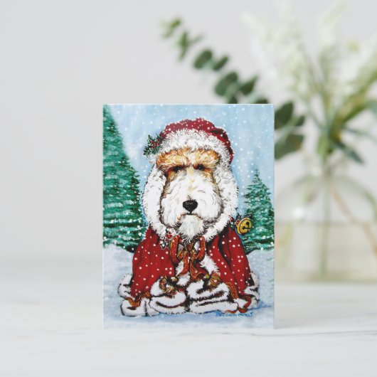 Wire Fox Terrier Santa Feestdagenkaart (Staand voorkant)