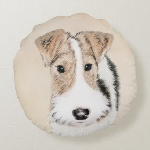 Wire-fox-terrier-schildering - Originele dog-kunst Rond Kussen