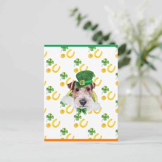 Wire Fox Terrier Shamrock St. Patricks Day Feestdagenkaart (Staand voorkant)