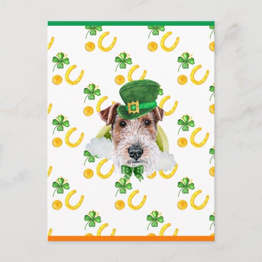 Wire Fox Terrier Shamrock St. Patricks Day Feestdagenkaart (Voorkant)