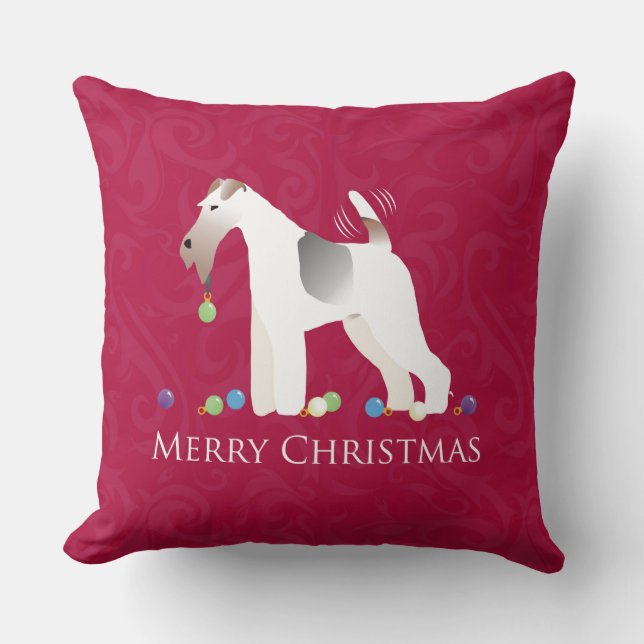 Wire Fox Terrier Silhouette kerstdesign Kussen (Voorkant)