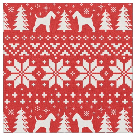 Wire Fox Terrier Silhouetten Kerstvakantie Stof (Close Up)