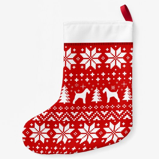 Wire Fox Terrier Silhouettes Pattern Cute Holiday Kleine Kerstsok (Achterkant)