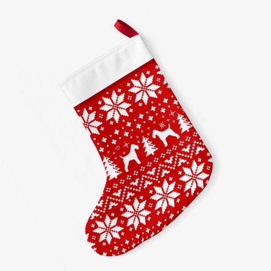 Wire Fox Terrier Silhouettes Pattern Cute Holiday Kleine Kerstsok (Achterkant (Hangend))