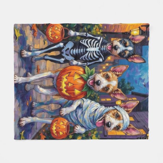 Wire Fox Terrier Trick-or-Treating Halloween Fleece Deken (Voorkant (Horizontaal))