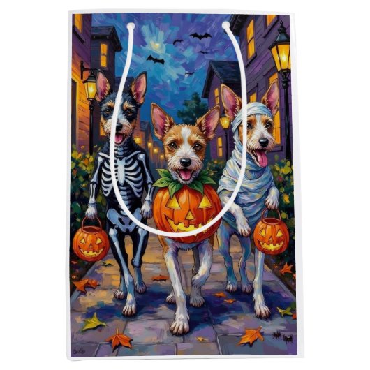 Wire Fox Terrier Trick-or-Treating Halloween Medium Cadeauzakje (Voorkant)