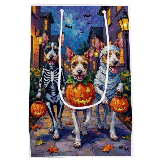 Wire Fox Terrier Trick-or-Treating Halloween Medium Cadeauzakje (Achterkant)